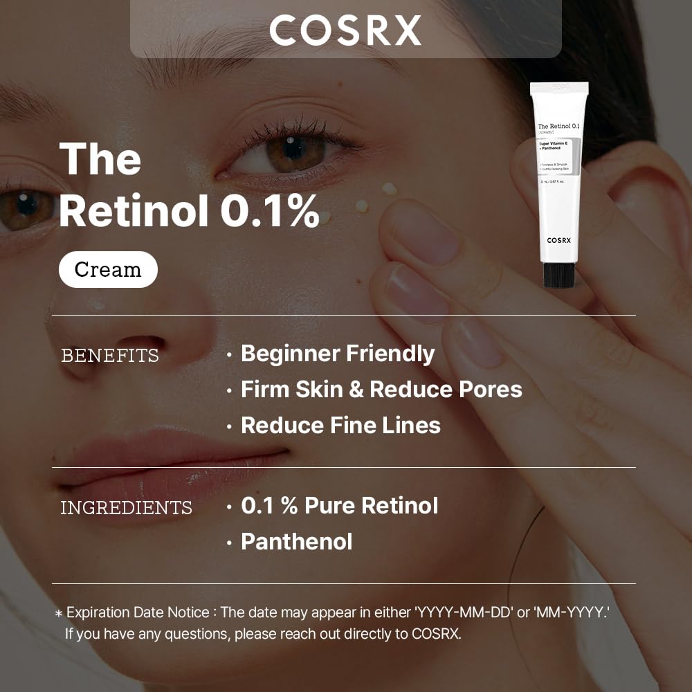 COSRX Retinol Cream, 0.67 Oz, Anti-aging Eye & Neck Cream with Retinoid Treatment to Firm Skin, Reduce Wrinkles, Fine Lines, Signs of Aging, Gentle Daily Korean Skincare (Retinol 0.1% Cream)